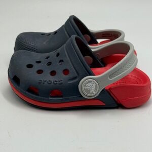 Crocs Kids' Toddler Clog Size 5 Blue Red Comfort Lightweight Slip On Shoes